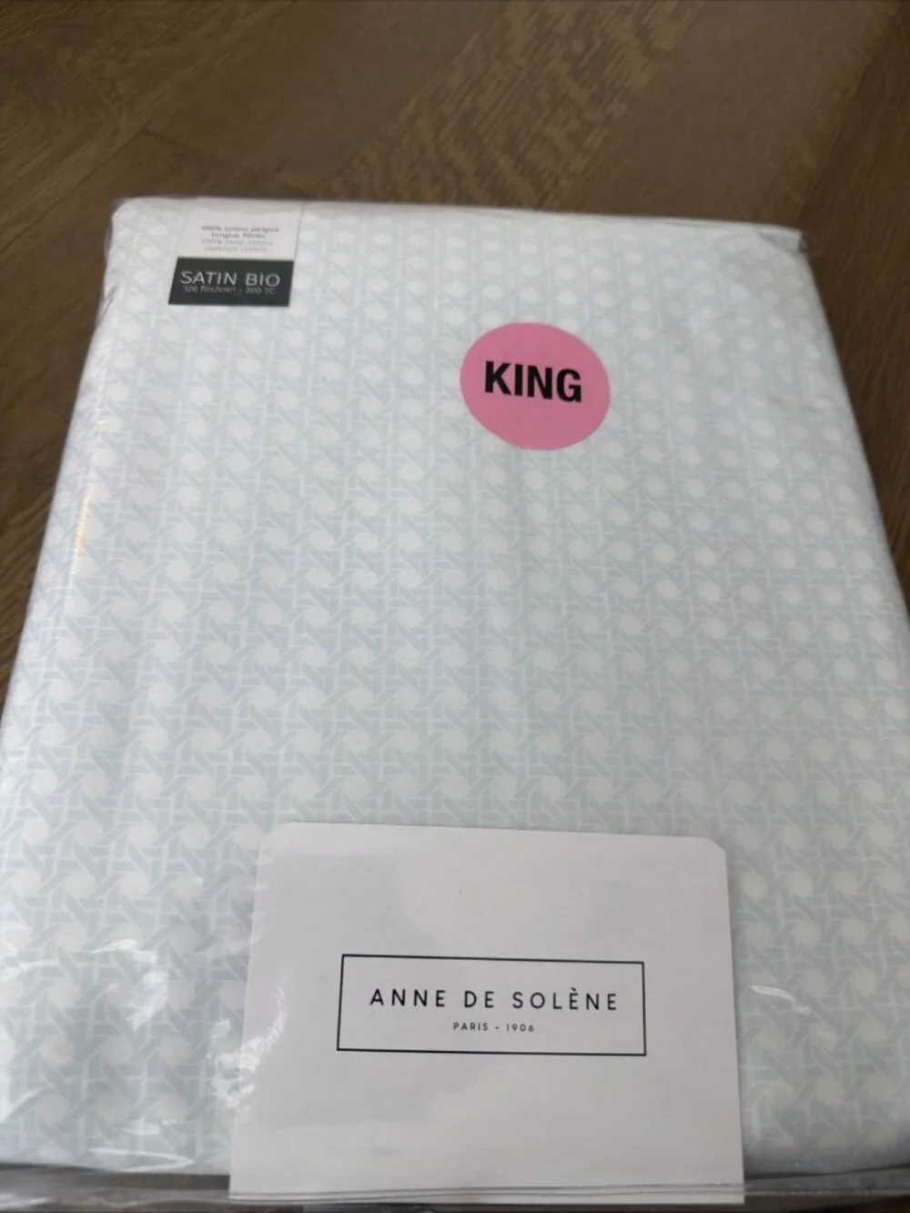 Anne De Solene King Fitted Sheet Satin Bio Blue White Hesperides